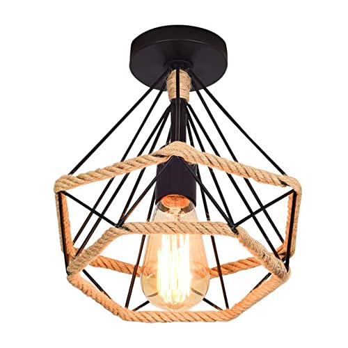 RibasuBB Küchenlampe Deckenlampe, 25cm E26/E27 Hanf Seilkäfig Pendelleuchte Hängelampe Schlafzimmer Deckenbeleuchtung Armaturen fur Salon Salle Chambre Décorer Maison von RibasuBB