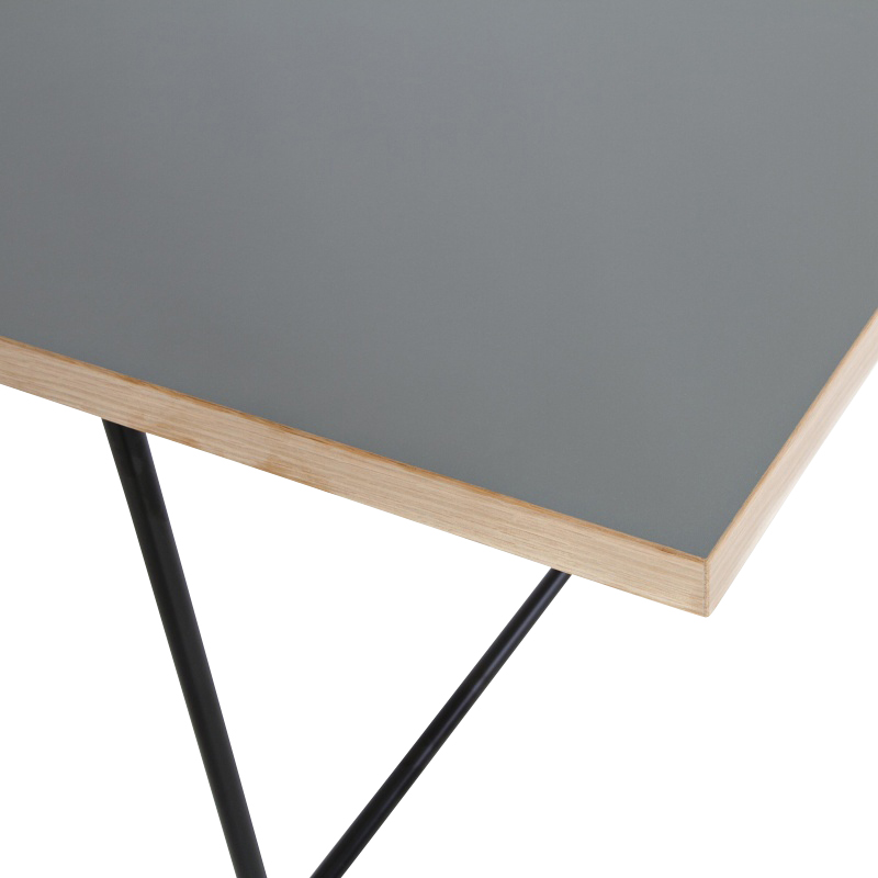 Richard Lampert - Eiermann Tischplatte 90x180cm - grau/Linoleum/H 3cm/Eichenkante/Gegenseite Melamin weiß von Richard Lampert