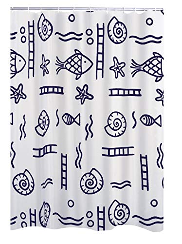 RIDDER Duschvorhang Textil ca. 180x200 cm Neptun, blau, inkl. Ringe | Waschbar | Fische | ÖkoTex von RIDDER