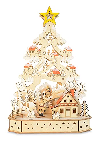 Riffelmacher 76209 - Schwibbogen Baum Winterszene aus Holz, 26 x 40 cm, mit LED, Timer und Buchse, Beleuchtung für Weihnachten, Winter und Advent von Riffelmacher & Weinberger