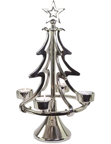 Riffelmacher Kerzenständer Weihnachtsbaum - Silber 22 x 37 cm | 24170 - Adventsdekoration von Riffelmacher & Weinberger
