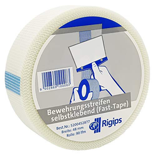 24x Rigips® Gewebeband Glasfaser selbstklebend [48mm x 90m Groß-Rolle] Bewehrungsstreifen Fast-Tape Fugenband | Fugendeckstreifen für Gipskarton von Rigips