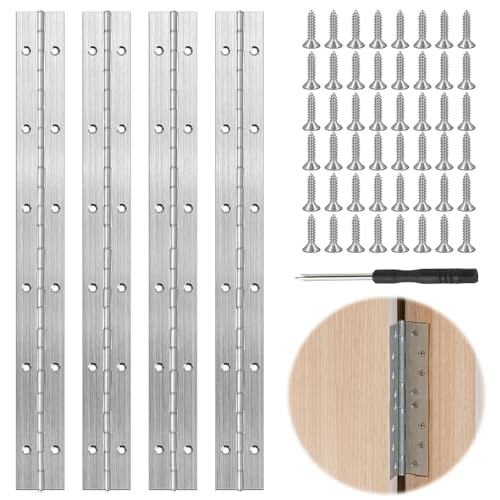 Riisoyu 4 Stück Klavierscharnier, 30cm Klavierband Edelstahl Klappbar Edelstahl Scharniere Steckverbinder Strapazierfähig Scharnier Edelstahlscharnie mit Löchern Schraube für Türen Fenster Schränke von Riisoyu