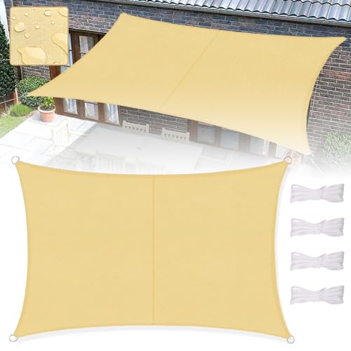 Riisoyu Sonnensegel rechteckig, 2x3m Sonnensegel Wasserdicht inkl Befestigungsseile Sonnenschutz UV-Schutz Oxford-Gewebe für Balkon Terrasse Garten Outdoor Camping von Riisoyu