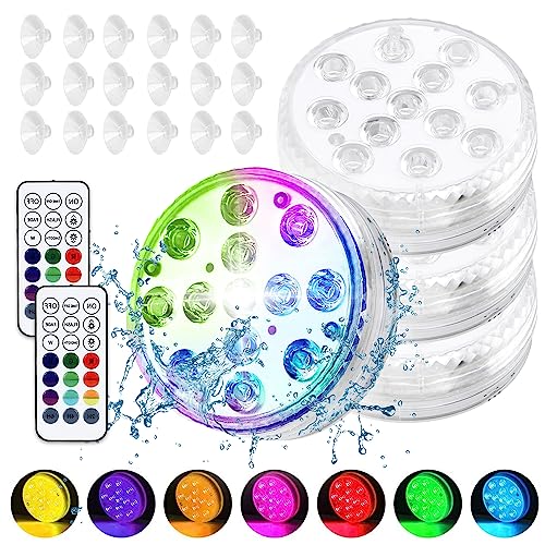 Riisoyu Unterwasser Licht, 4 Stück Poolbeleuchtung 13 RGB LED Badewanne Licht mit Magneten und Saugnäpfen für Pools, Brunnen, Party von Riisoyu