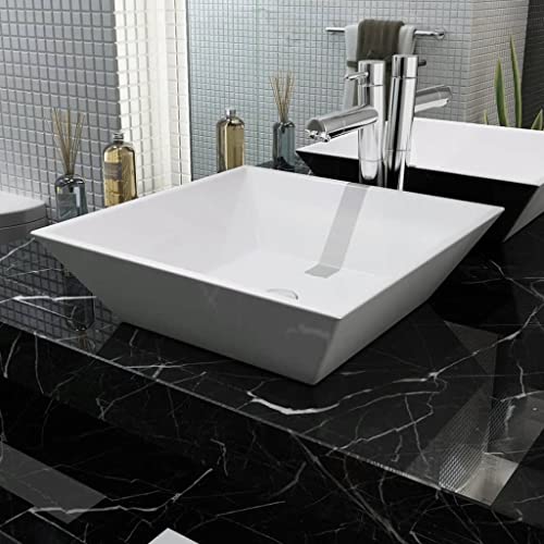 Rillbus Waschbecken Keramik mit glasierter Oberfläche Quadratisch, Aufsatzwaschbecken Weiß, Handwaschbecken Waschtisch für Badezimmer, 41,5x41,5x12cm von Rillbus