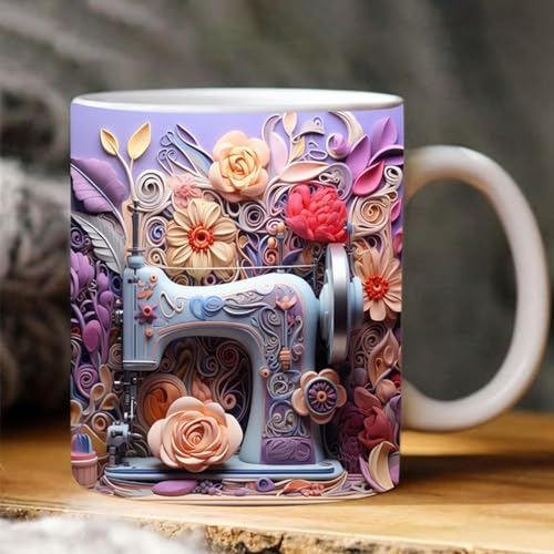 3D NäHmaschine Tasse | Näh Kaffeetasse | Mehrzweckbecher Aus Keramik | Quilting Geschenktasse | Bemalte 3D Tasse Zum Nähen | Lustige Neuartige Kaffeebecher Mit Blumen | Weihnachtsgeschenk von Ristyur