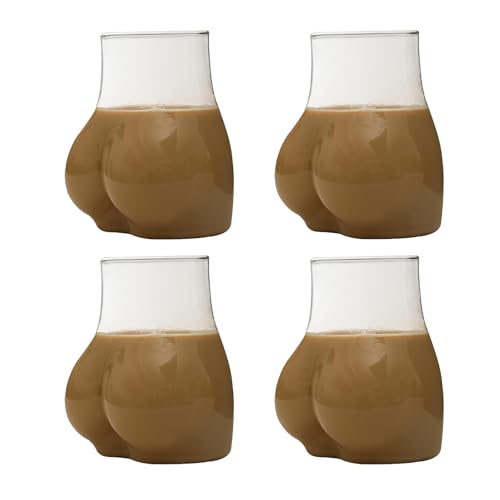 Ristyur Becher in Po-Form | 1/2/4/6 Stück Butt Becher Glas | 450ml Lustige Kaffeetasse | Glasbecher in Körperform | Klares Sexy Po-Trinkglas | Kreativer tragbarer Glasbecher für Bier, Saft, Kaffee von Ristyur