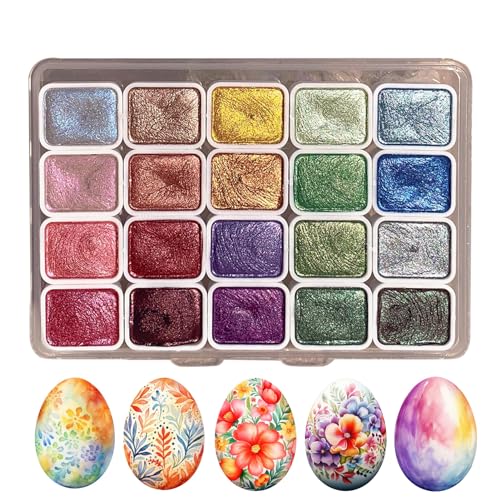 Ristyur Metallics Aquarellfarben Set | 20 Farben Aquarellfarben Set | Aquarell Kunstfarben Set Für Erwachsene Und Kinder | Schimmernde Aquarellfarbe Für Maniküre, Kalligraphie Und Tonfärbung von Ristyur