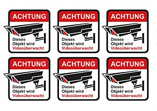 6 Stück Premium Aufkleber Achtung Objekt wird Videoüberwacht Alarmgesichert Alarmanlage Hinweis Witterungs- und UV-Beständig von Ritter Mediendesign