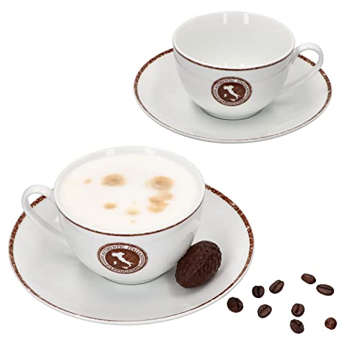 Ritzenhoff & Breker Authentic Italian 4tlg. Set Cappuccinotasse mit Untertasse I 80 ml I Porzellan I 2 Personen I Brauner Stempel-Aufdruck mit Rand I Für Cappuccino, Cafe au Lait, Tee von Ritzenhoff & Breker