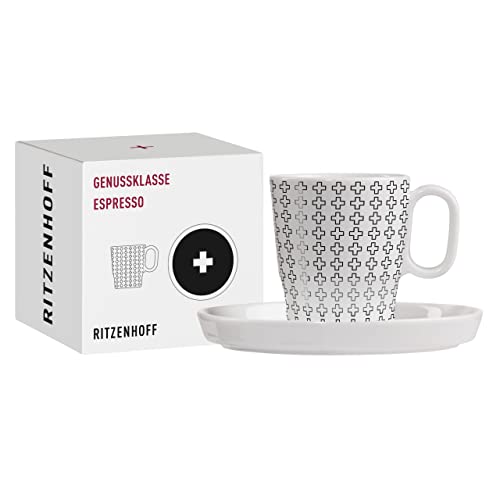 RITZENHOFF 3721003 Espresso-Tasse 95 ml – Serie Genussklasse Nr. 3 Set mit Untertasse, aus Porzellan Designerstück, Schwarz, Weiß von RITZENHOFF