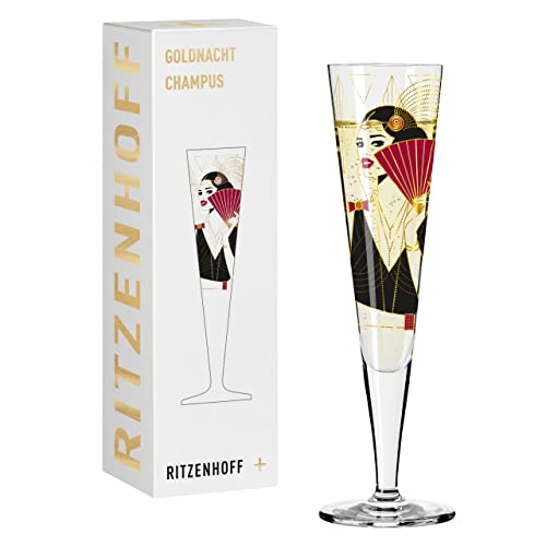 RITZENHOFF 1071028 Champagnerglas 200 ml – Serie Goldnacht Nr. 28 – Edles Designerstück mit Echt-Gold – Made in Germany von RITZENHOFF