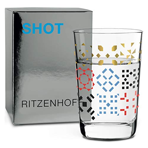 RITZENHOFF Next Shot Schnapsglas von Nuno Ladeiro, aus Kristallglas, 40 ml, Gold, Schwarz, Rot, Blau von RITZENHOFF