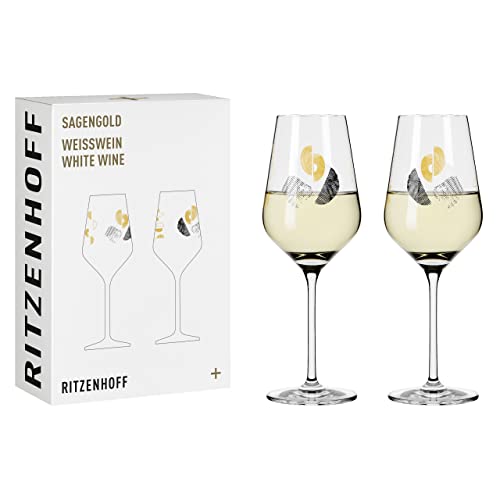 RITZENHOFF 3411002 Weißweinglas 400 ml - Serie Sagengold Nr. 2 – 2er Set mit Traubenmotiv, Echt-Gold – Made in Germany von RITZENHOFF