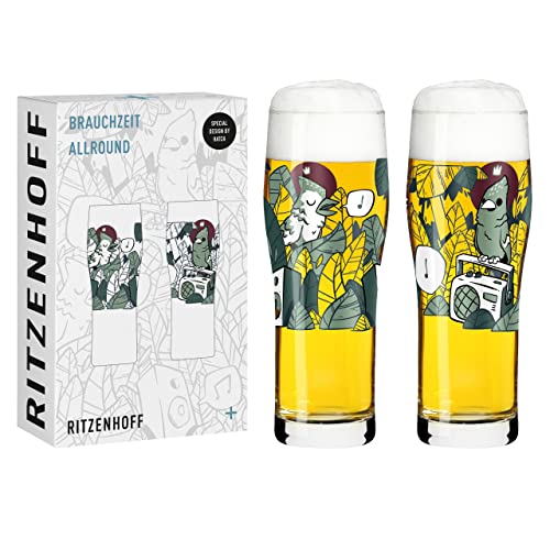 RITZENHOFF 3781003 Trinkglas universal 600 ml – Serie Brauchzeit Nr. 3 – 2 Stk. mit abgestimmtem Motiv – Made in Germany von RITZENHOFF
