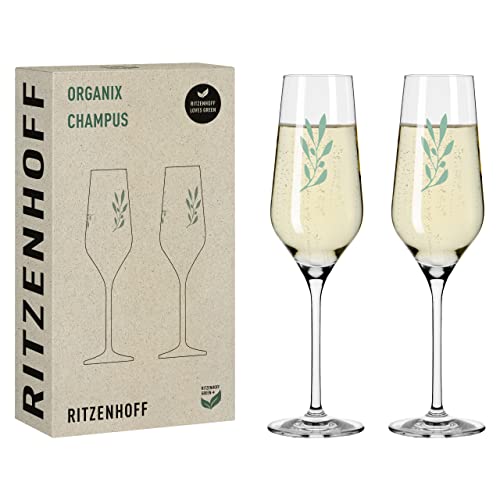 RITZENHOFF 3924001 Champagnerglas 400 ml 2er Set Organix Nr. 1 – organische Farbe Grün, 45% recyceltes Glas – Made in Germany von RITZENHOFF