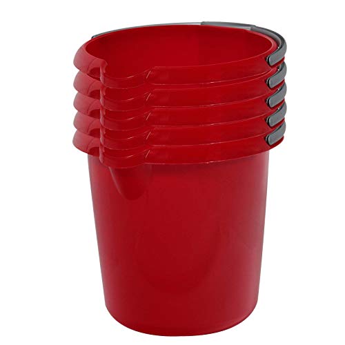 Putzeimer Set - 5 Stück mit Ausguss und Skala, 5 Liter - Eimer rund, Wassereimer Kunststoff, Haushaltseimer Plastik, Farbe:rot von Rival