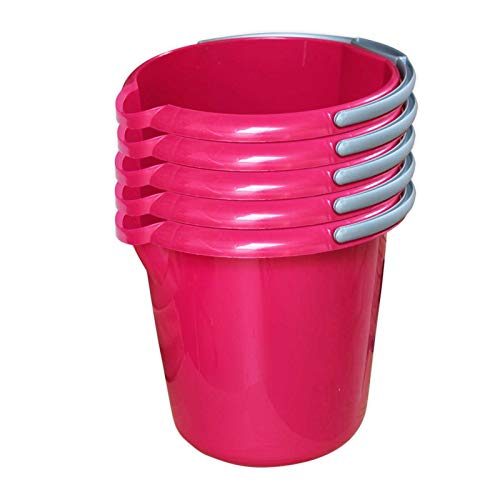 Putzeimer Set - 5 Stück mit Ausguss und Skala, 5 Liter - Eimer rund, Wassereimer Kunststoff, Haushaltseimer Plastik, Farbe: pink von Rival