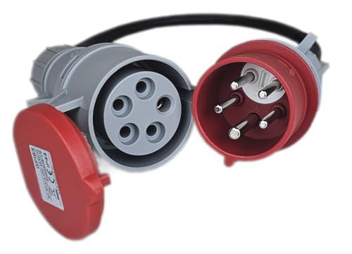 RoadEu - CEE Adapter 16A auf 16A mit Phasenwender - Starkstrom Adapter 16A Stecker auf 16A Kupplung - 5 Meter - CEE Verlängerungskabel von RoadEu