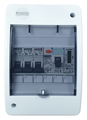 RoadEu - Leitungsschutzschalter - Komplett mit Zähler - Fi Schutzschalter 40A - 16A Sicherungsautomat und 10A "C" in einem Aufputz Verteilerkasten Sicherungskasten mit Stromzähler von RoadEu
