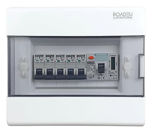 RoadEu - Leitungsschutzschalter - 230V - Komplett mit Zähler, Fi Schutzschalter 40A 2P typ A/AC, B 16A Sicherungsautomat und B 10A 3+2 in einem Aufputz Verteilerkasten Sicherungskasten mit Stromzähler von RoadEu