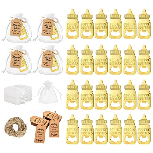 24 Stück Flaschenöffner für Babyparty, Babyflaschenform Gastgeschenke für Babypartybevorzugung, Rückgabe-Souvenir für Gäste mit Grußkarten und Verpackung, Geburtstagsfeier-Andenken-Dekoration (Gold) von Roadtime