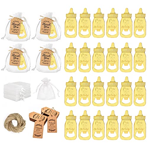 24 Stück Flaschenöffner für Babyparty, Babyflaschenform Gastgeschenke für Babypartybevorzugung, Rückgabe-Souvenir für Gäste mit Grußkarten und Verpackung, Geburtstagsfeier-Andenken-Dekoration (Gold-1) von Roadtime