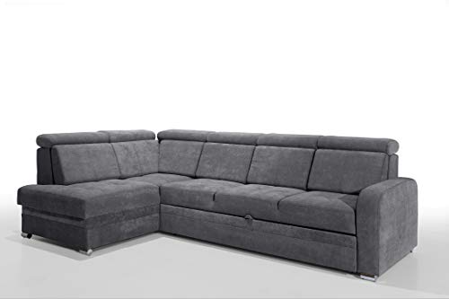 Robin Glen Ecksofa mit Schlaffunktion Bettkasten Kopfstützen Abnehmbare Rückenkissen Sofa L-Form Schlafsofa Freistehende Eckcouch Schlafcouch Wohnzimmermöbel Wohnlandschaft Anthracite von Robin Inspire