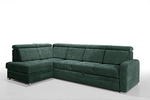 Robin Glen Ecksofa mit Schlaffunktion Bettkasten Kopfstützen Abnehmbare Rückenkissen Sofa L-Form Schlafsofa Freistehende Eckcouch Schlafcouch Wohnzimmermöbel Wohnlandschaft Flaschengrün von Robin Inspire