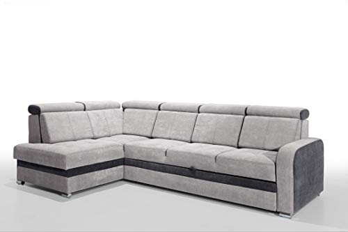 Robin Glen Ecksofa mit Schlaffunktion Bettkasten Kopfstützen Abnehmbare Rückenkissen Sofa L-Form Schlafsofa Freistehende Eckcouch Schlafcouch Wohnzimmermöbel Wohnlandschaft Silber von Robin Inspire