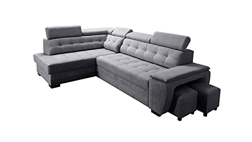 Robin Grand Ecksofa mit Schlaffunktion Bettkasten Kopfstützen Relaxfunktion 2 Hocker Sofa L-Form Schlafsofa Freistehende Eckcouch Schlafcouch Wohnzimmermöbel Wohnlandschaft Links Anthracite von Robin