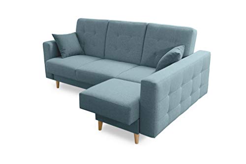 Robin Hilton Ecksofa mit Schlaffunktion Bettkasten 2 Kissen Sofa L-Form Schlafsofa Freistehende Eckcouch Schlafcouch Wohnzimmermöbel Wohnlandschaft Rechts Aqua von Robin Inspire