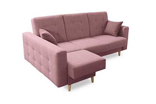 Robin Hilton Ecksofa mit Schlaffunktion Bettkasten 2 Kissen Sofa L-Form Schlafsofa Freistehende Eckcouch Schlafcouch Wohnzimmermöbel Wohnlandschaft Flamingo von Robin Inspire