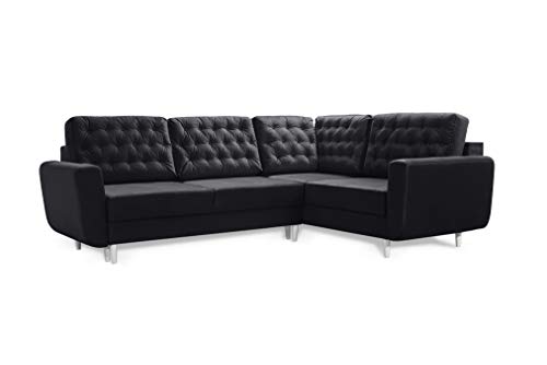 Robin Linda Ecksofa mit Schlaffunktion 2X Bettkasten Kissen Sofa L-Form Schlafsofa Freistehende Eckcouch Schlafcouch Wohnzimmermöbel Wohnlandschaft Rechts Schwarz von Robin