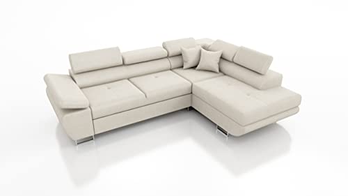 Robin Saturn Premium Ecksofa Schlaffunktion Bettkasten Verstellbare Kopfstützen Kissen Sofa L-Form Schlafsofa Freistehende Eckcouch Schlafcouch Wohnzimmermöbel Wohnlandschaft Kingston-Stoff von Robin Inspire