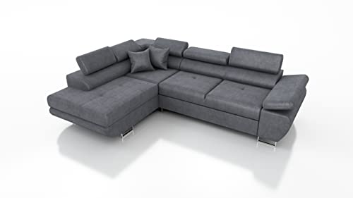 Robin Saturn Premium Ecksofa Schlaffunktion Bettkasten Verstellbare Kopfstützen Kissen Sofa L-Form Schlafsofa Freistehende Eckcouch Schlafcouch Wohnzimmermöbel Wohnlandschaft Kingston-Stoff von Robin Inspire