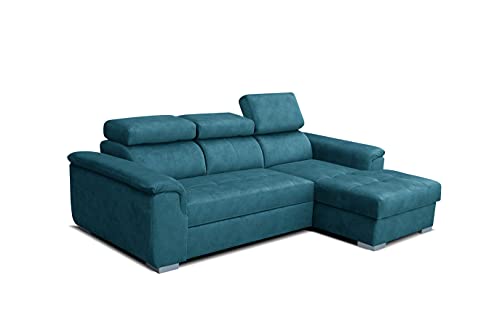 Robin Silver Ecksofa mit Schlaffunktion Bettkasten 3 Verstellbare Kopfstützen Sofa L-Form Schlafsofa Freistehende Eckcouch Schlafcouch Wohnzimmermöbel Wohnlandschaft Rechts Blau von Robin Inspire