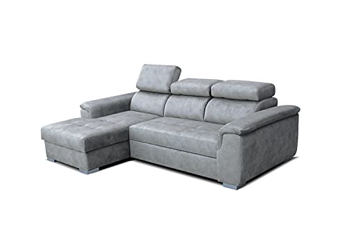 Robin Silver Ecksofa mit Schlaffunktion Bettkasten 3 Verstellbare Kopfstützen Sofa L-Form Schlafsofa Freistehende Eckcouch Schlafcouch Wohnzimmermöbel Wohnlandschaft Links Dunkles Beige von Robin Inspire