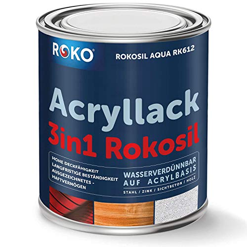 Acryl-Buntlack ROKOSIL - 0,7 Kg in Grau - Seidenmatt - Wetterfest für Außen & Innen - 3in1 Grundierung & Deckfarbe - Premium Acryllack - Lack für fast alle Oberflächen - Langlebig & Robust von Roko