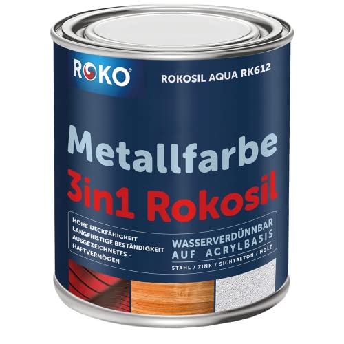 Metallfarbe ROKOSIL - 0,7 Kg in Anthrazit - Seidenmatt - 3in1 Metallschutzlack inkl. Grundierung, Rostschutz & Deckfarbe von Roko