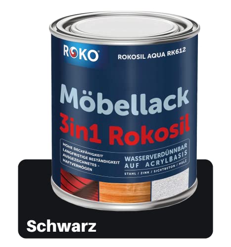 ROKO Möbellack - 3,6 Kg Schwarz - 3in1 Möbelfarbe auf Wasserbasis - Seidenmatt - Für Holz, Metall & Kunststoff von Roko