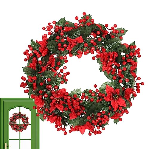 Rolempon Künstliche Kränze für die Haustür, 50 cm, getrockneter Blumenkranz für drinnen und draußen, rote Blumengirlanden-Dekoration, künstlicher Kranz für Winterwand, Fenster, Party-Dekoration von Rolempon