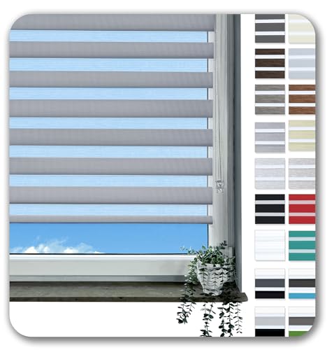 Rollmayer Klemmfix-Doppelrollo ohne Bohren Klemmrollo Fensterrollo Duo Rollo Sonnenschutzrollo Zebrarollo Seitenzugrollo für Fenster und Tür (Grau - 105 x 220 cm - BxH) von Rollmayer