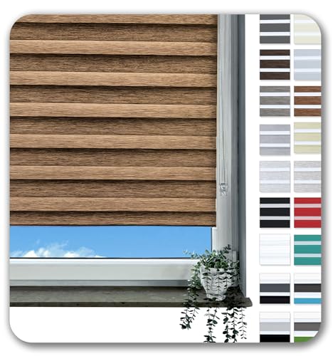 Rollmayer Doppelrollo Klemmfix ohne Bohren Klemmrollo Fensterrollo Duo Rollo Sonnenschutzrollo Zebrarollo Seitenzugrollo für Fenster und Tür (Holzlook Gold - 60 x 150 cm - BxH) von Rollmayer