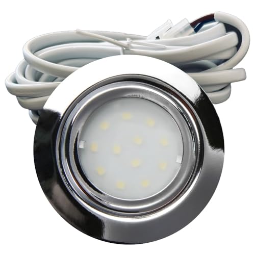 Rolux IP44 Möbel Einbauleuchte Leni 12V flach 2 x 2,4W LED-Einbaustrahler 55mm Lochausschnitt 200lm Chrom inkl. LED Trafo, AMP Verteiler und 230V Zuleitung 3000K Warmweiß von Rolux