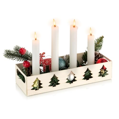 Romadedi Kerzenhalter Adventskranz Metall für Stabkerzen - Advent Kerzenständer Tablett Kerzentablett Stabkerzenhalter Weiß für 4 Kerzen Tisch Deko Geschenk Modern Wohnzimmer von Romadedi