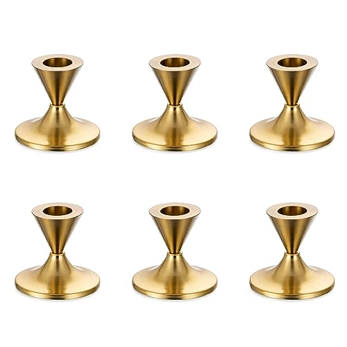 Romadedi Kerzenständer Kerzenhalter Gold Stabkerzen - 6er Set Kerzen Ständer Metall Klein Eisen Vintage Retro Deko für Hochzeit Thanksgiving Weihnachten Advent Tischdeko von Romadedi