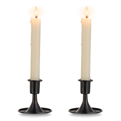 Romadedi Kerzenständer Stabkerzen Schwarz Klein - 2er Set Kerzenhalter Stabkerze Metall Vintage Morden Deko für Adventskranz Halloween Wohnzimmer Weihnachten Hochzeit Tischdeko von Romadedi