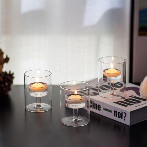 Romadedi Windlicht Glas für Teelicht - Cylinder Teelichthalter Teelichtglaeser Tisch Wohnzimmer Home Deko Hochzeit Party Essen Dekorationen Geburtstag Geschenk von Romadedi